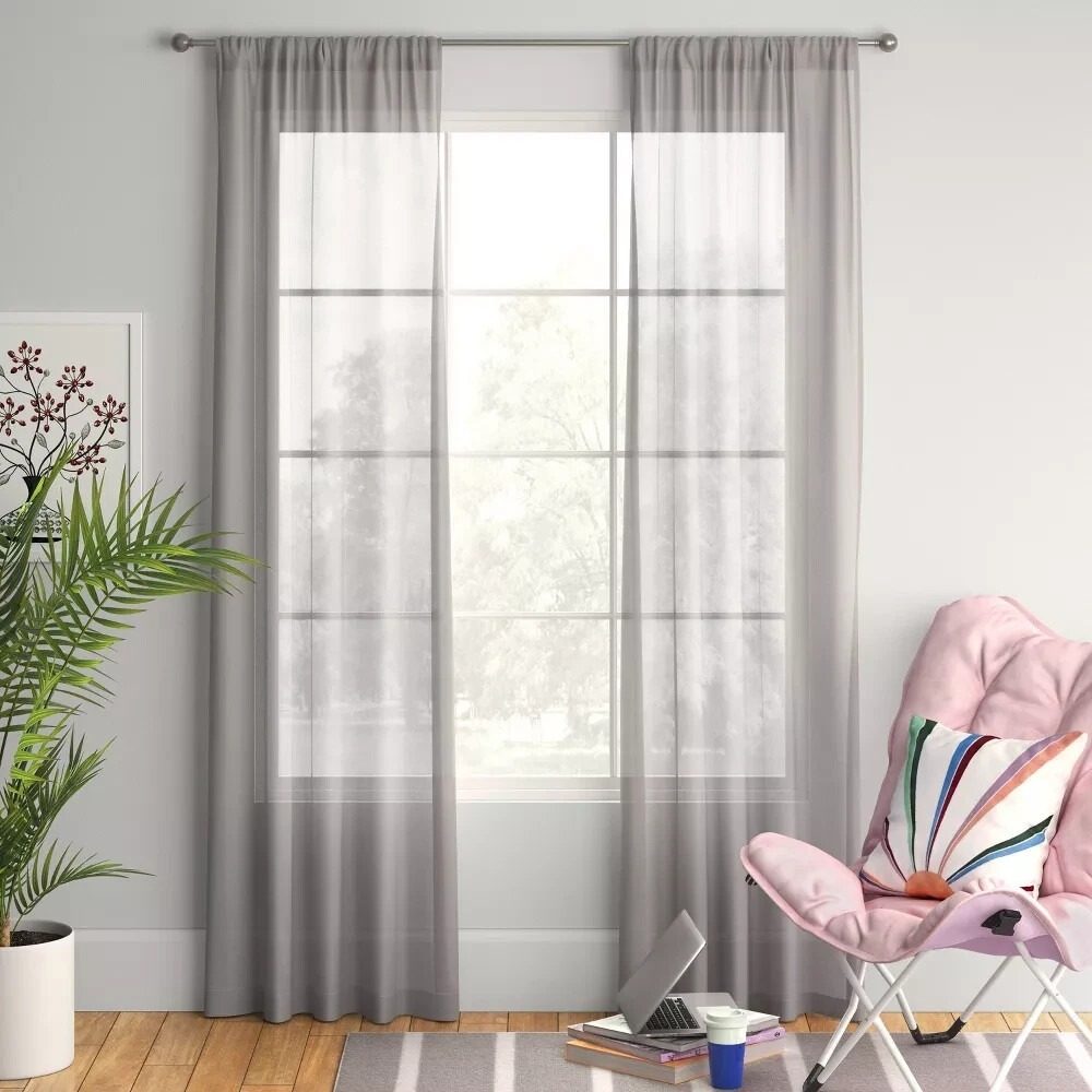 ⚡️2 pc Sheer Voile Window Curtain Panel Gray - Room‎ Essentials - 60"W x 84"L